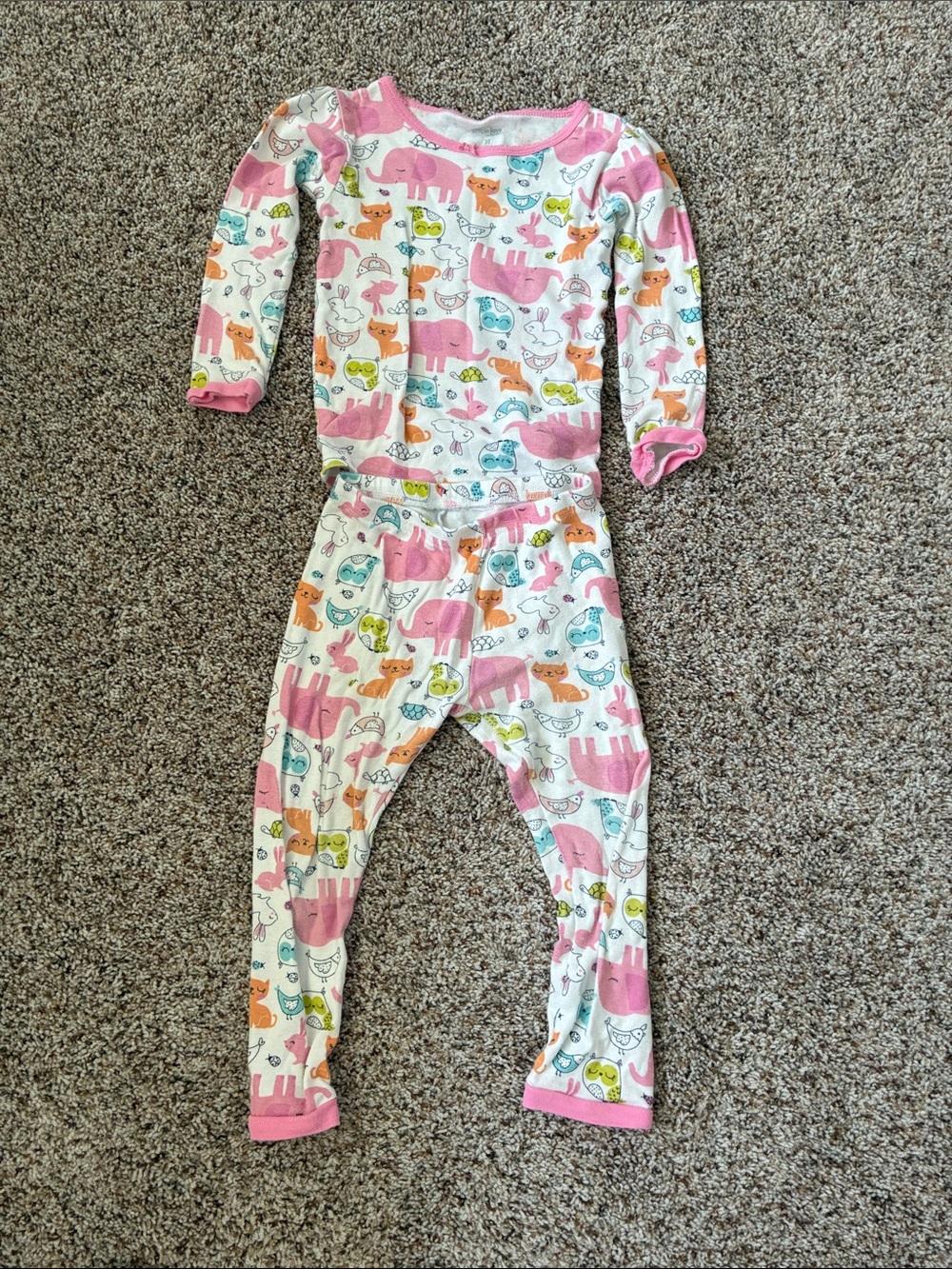 Carter's White Toddler Pajama Top with Pink Trim and Colorful Animal Print